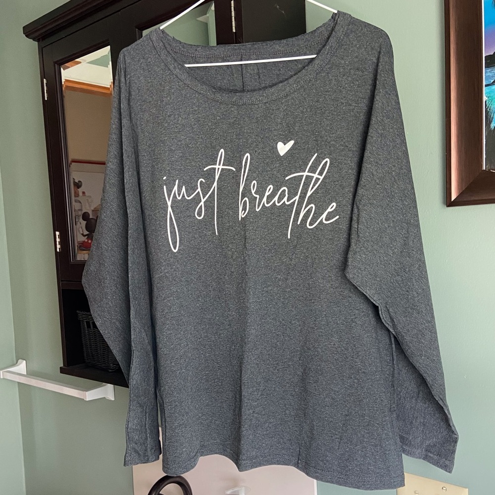 Women’s Long Sleeve “ Just Breathe “ Gray Lounge Top M